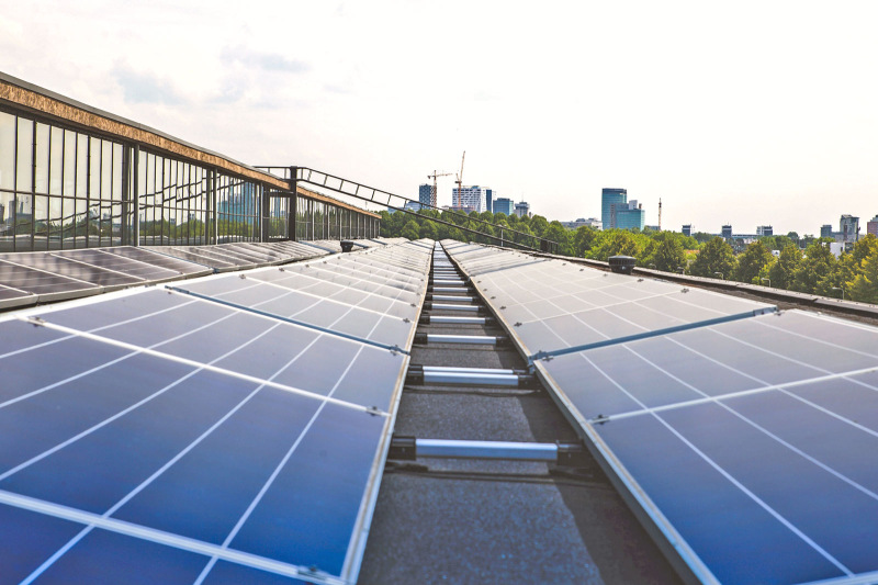 Solar panels on roof of a building
