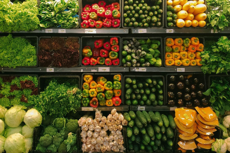 Vegetables on supermarket shelves