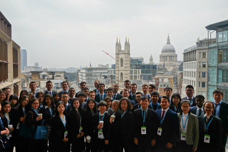 Masters in finance students on the Bloomberg balcony, London