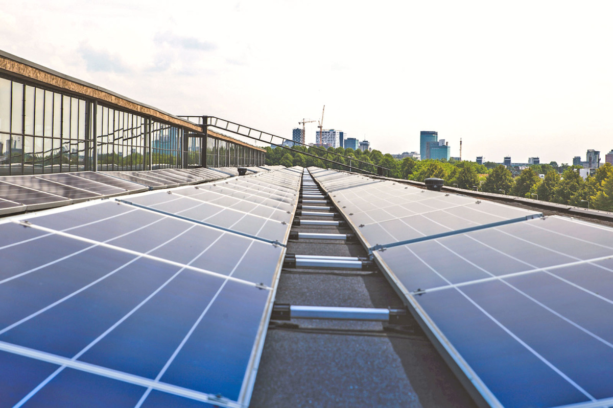 Solar panels on roof of a building