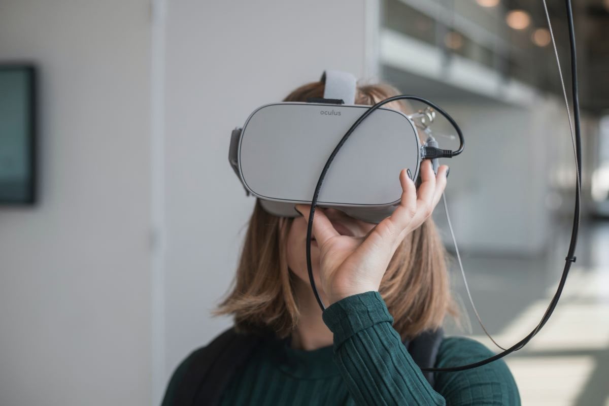 Person wearing a virtual reality headset