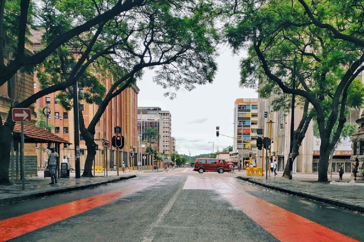 A red van on a street in Pretoria, South Africa