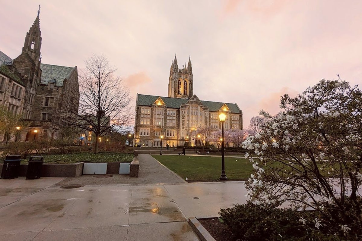 Boston College Campus during its transition from Winter to Spring