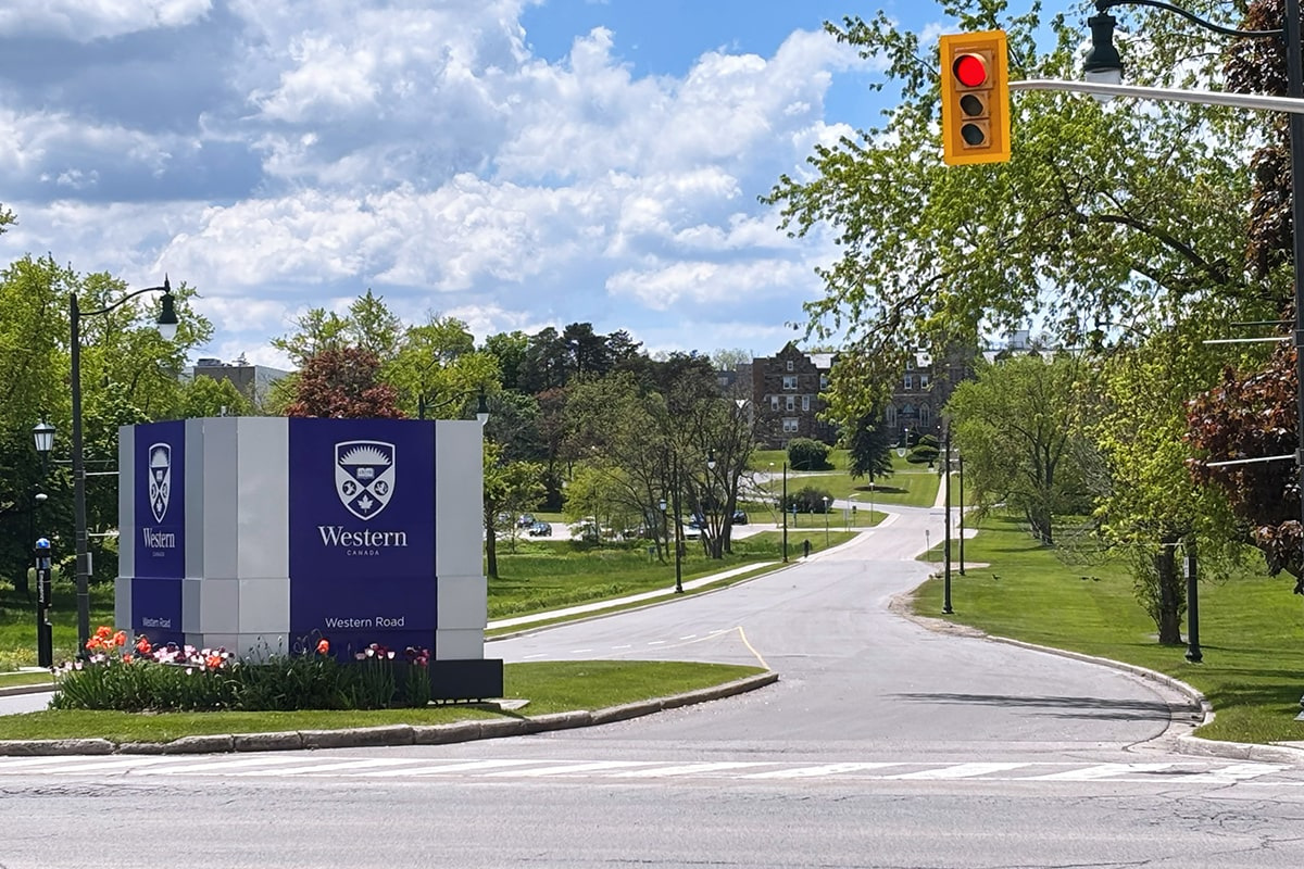 Outside sign to the Western University campus, Canada