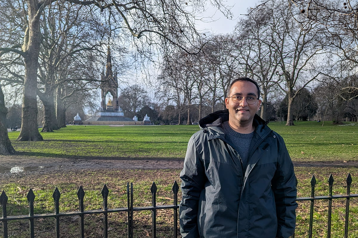 MSc student standing in Hyde Park, London
