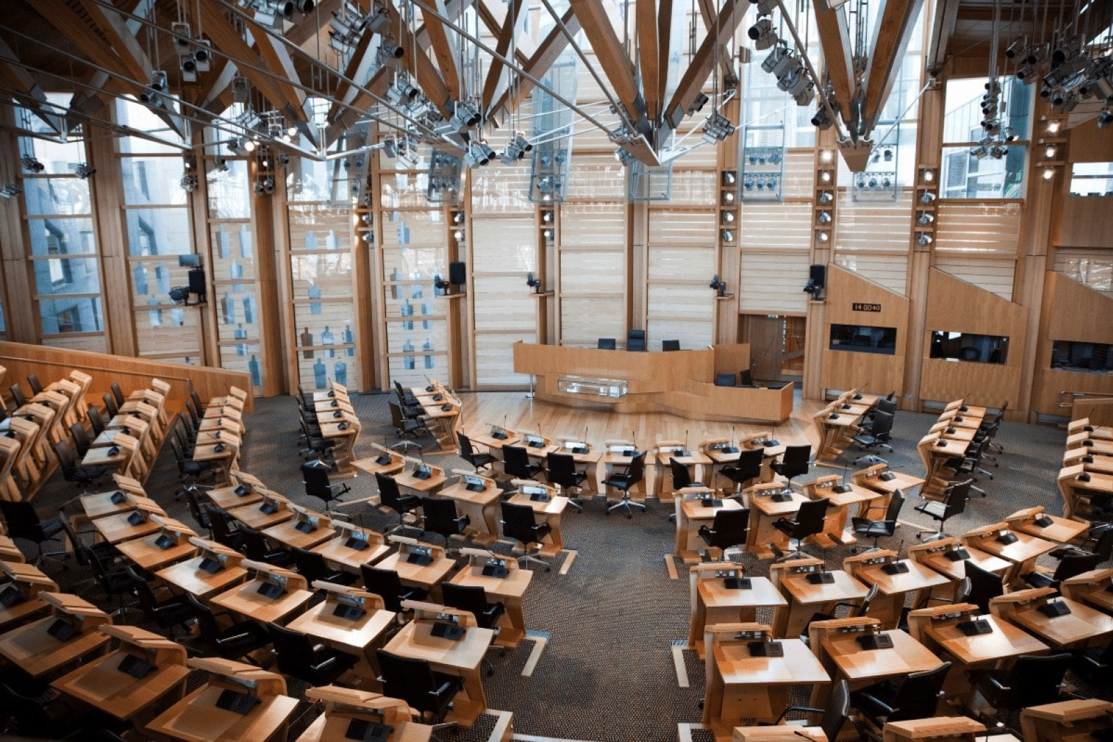 The Debating Chamber of the Scottish Parliament in Holyrood, Edinburgh, Scotland
