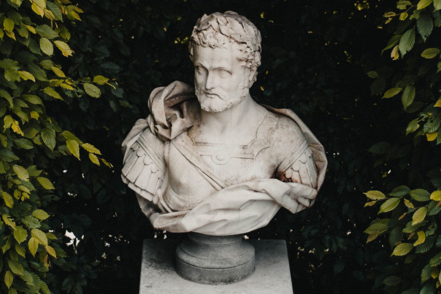 Roman bust in a garden