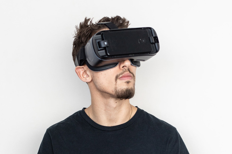 Man wearing virtual reality googles