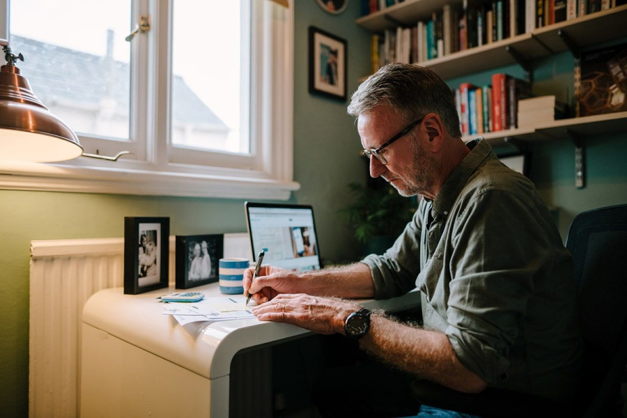 Worker sitting at home office