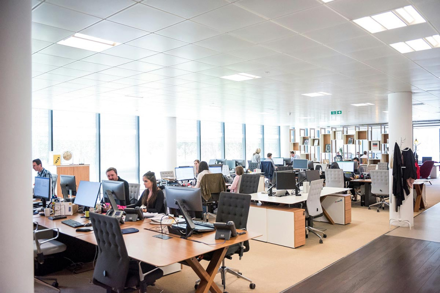 open plan office with workers